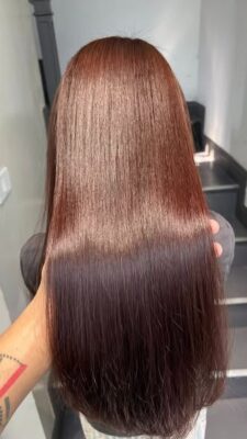 Màu tóc nâu socola ấm áp và sáng da tại Kim Loan Hair Salon