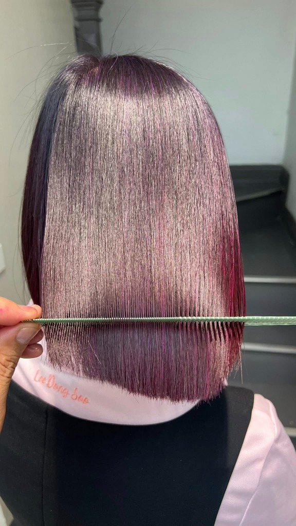 Kết quả nhuộm Tím Đỏ Elumen phủ bạc