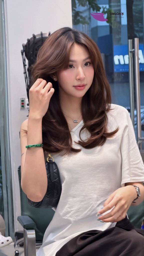 Góc nghiêng duyên dáng tôn vinh phom tóc uốn layer bồng bềnh của Nguyễn Quỳnh Anh tại Kim Loan Hair Salon